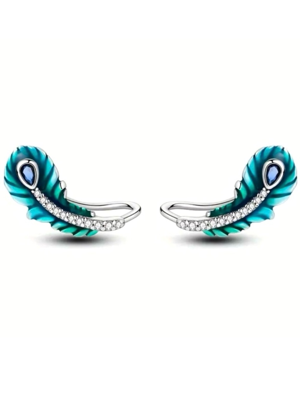 “Feathers” Blue Topaz Turquoise Bird Angel Wings Ethnic Tribal Boho Ear Climbers